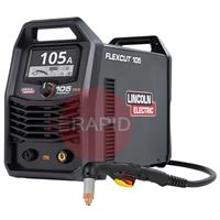 K14455-1 Lincoln FlexCut 105 Plasma Cutter with 7.5m FlexConnect Torch. 400v, 3ph