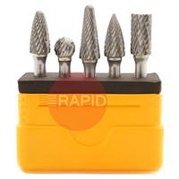 TB.HM.SET.1.A Right Lines 6mm Carbide Burr 5 Piece Set
