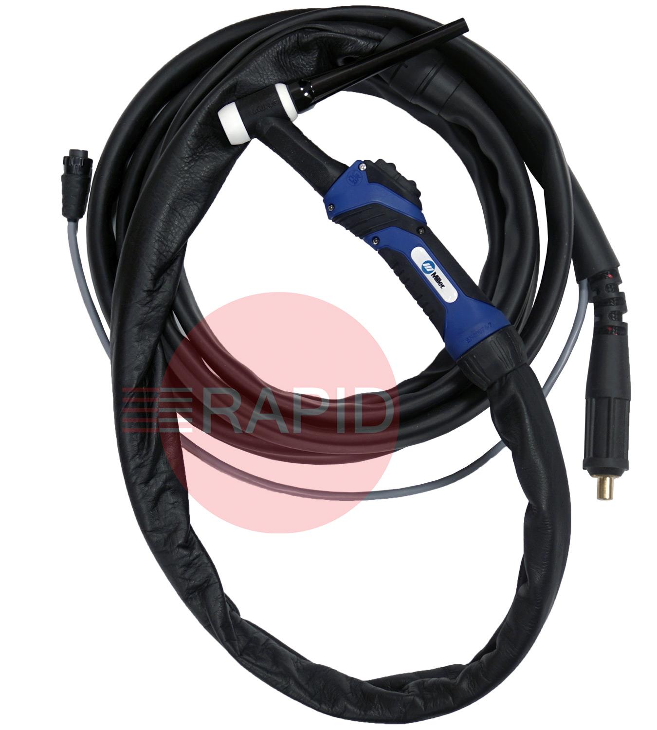 058022022  Miller Eurotorch A-150 4m Tig Torch WP17 Style with 6 Pin Miller Plug & 10-25 Dinse Connector