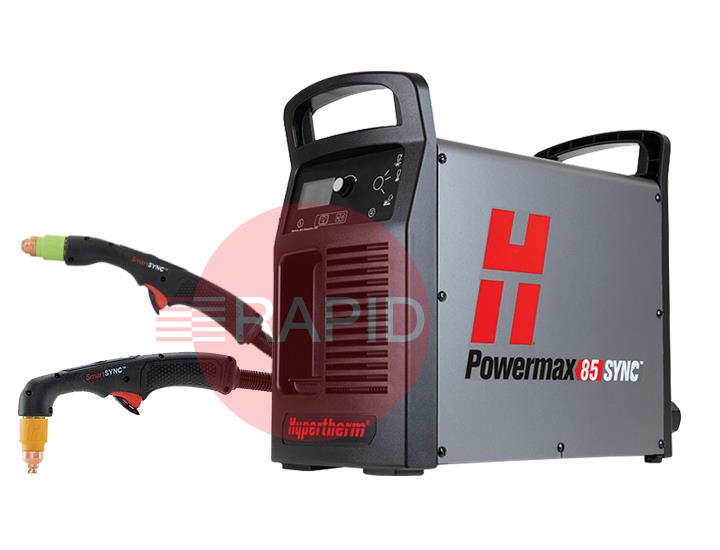 087200  Hypertherm Powermax 85 SYNC Plasma Cutter Combo System with 15° & 75° 7.6m Hand Torches, 400v CE