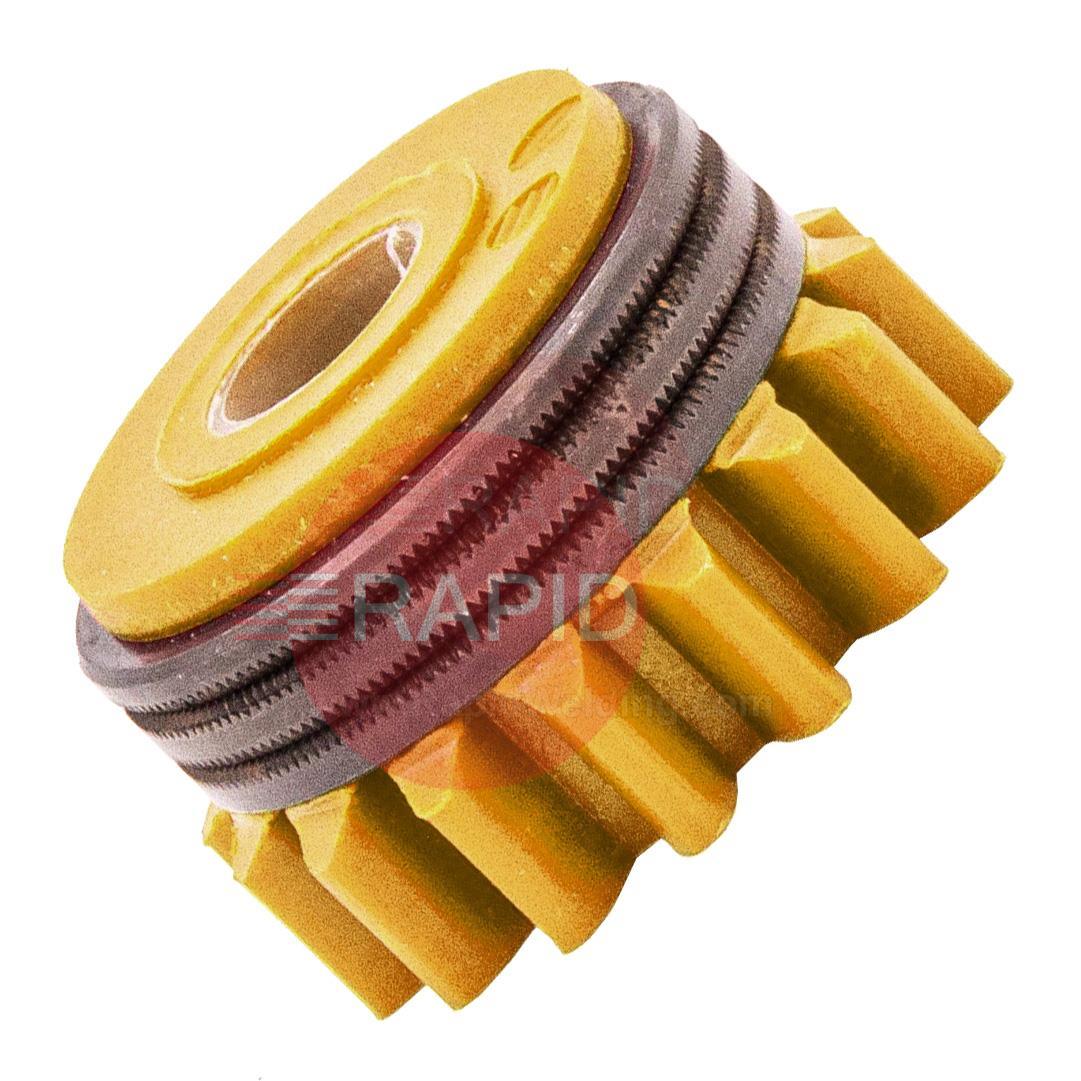 3133990  Kemppi Feed Roll Standard Yellow, 1.4/1.6mm Knurled V Groove For Cored Wire