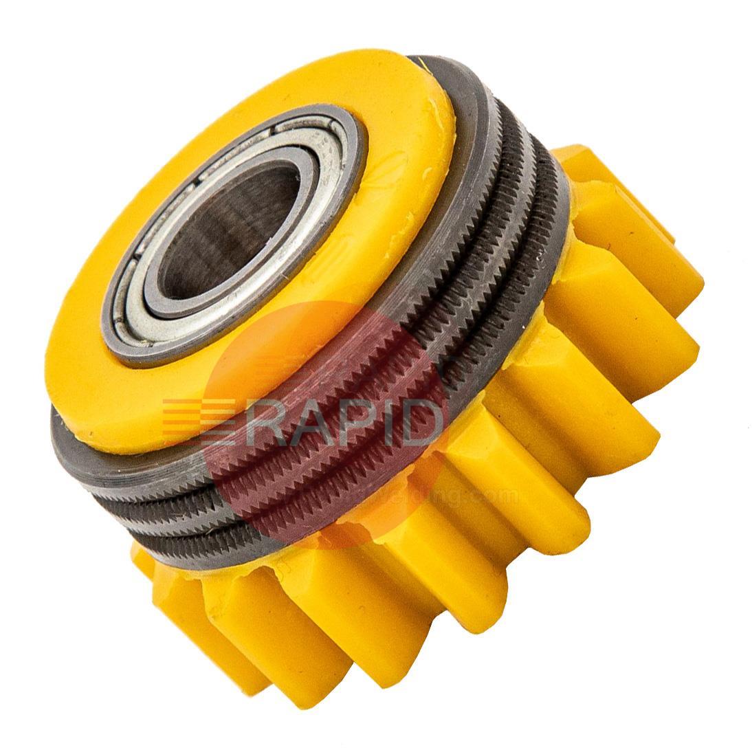 3141130  Kemppi Bearing Feed Roll. Yellow,1.6mm Knurled Groove For Cored Wire