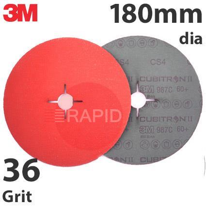 3M-27744  3M Cubitron II 987C Fibre Disc, 180mm (7) Diameter, 36 Grit (Pack of 25)