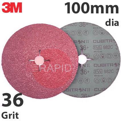 3M-27769  3M Cubitron II 982C Fibre Disc, 100mm Diameter, 36+ Grit (Pack of 25)