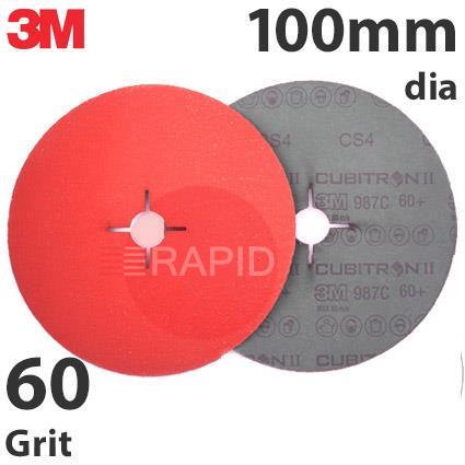 3M-27773  3M Cubitron II 987C Fibre Disc, 100mm Diameter, 60 Grit (Pack of 25)