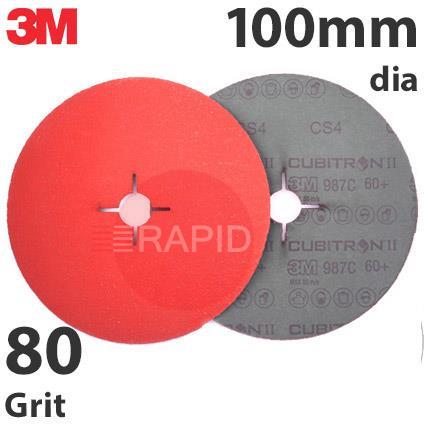 3M-27774  3M Cubitron II 987C Fibre Disc, 100mm Diameter, 80 Grit (Pack of 25)