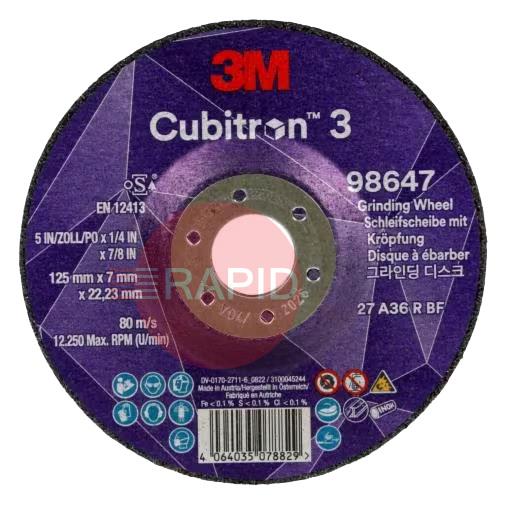3M-98647  3M Cubitron 3 125mm (5) Grinding Wheel
