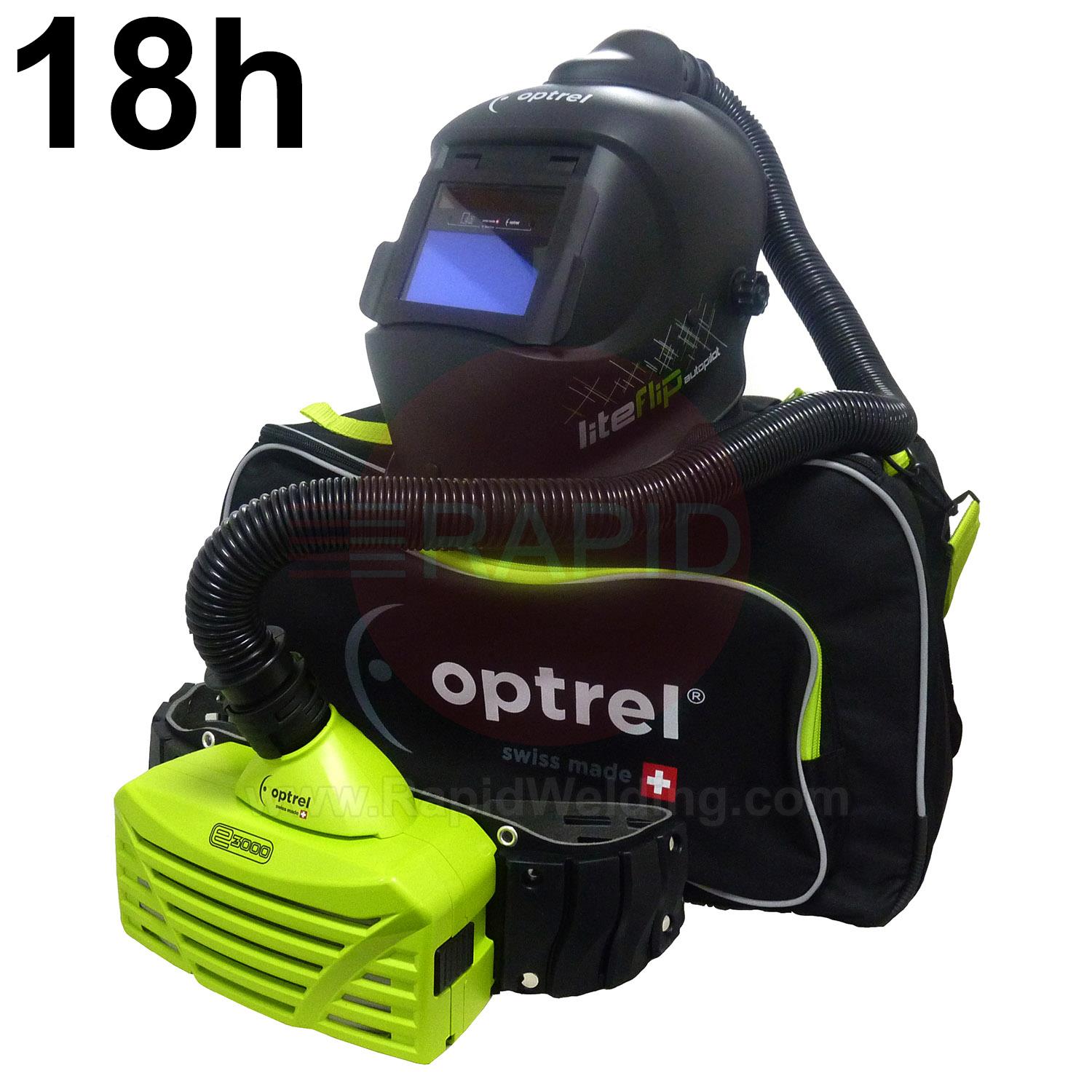 4540.050  Optrel Liteflip Autopilot Welding Helmet and E3000X 18 Hours PAPR System, Ready to Weld Package