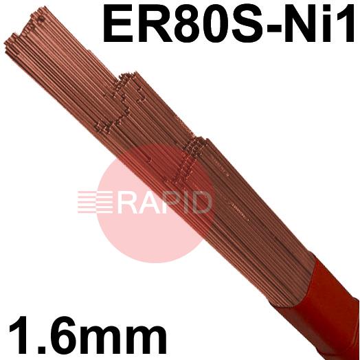 600162  Lincoln LNT Ni1 Steel Tig Wire, 1.6mm Diameter x 1000mm Cut Lengths - AWS A5.28 ER80S-Ni1. 5.0kg Pack