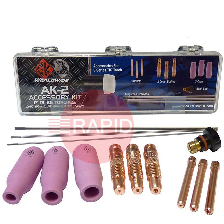 CK-AK2  CK TIG Torch Accessory Kit For CK17, CK150, CKC150, FL150 & Kemppi 160 (See Chart For Contents)