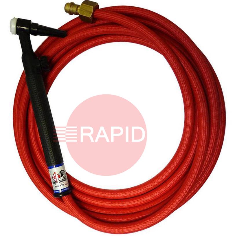 CK-CK9V12RSFRG  CK9V GasCooled TIG Torch with 1pc 3.8m Superflex Cable & Gas Valve, 3/8 BSP, 125 Amps @100% Duty Cycle.