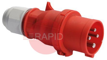 CON40016CP  4 Pin 400V 16A Mains Plug (Red)