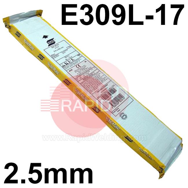 E309L25E  ESAB 67.60 Stainless Electrodes 2.5mm Diameter x 3mm Long,  0.6Kg Vacpac (31 Rods), E309L-17