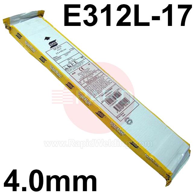 E312L40E  ESAB OK 68.81 312L Stainless Steel Electrodes 4.0mm Diameter x 350mm Long.1.8kg Vacpac (29 Rods). E312L-17