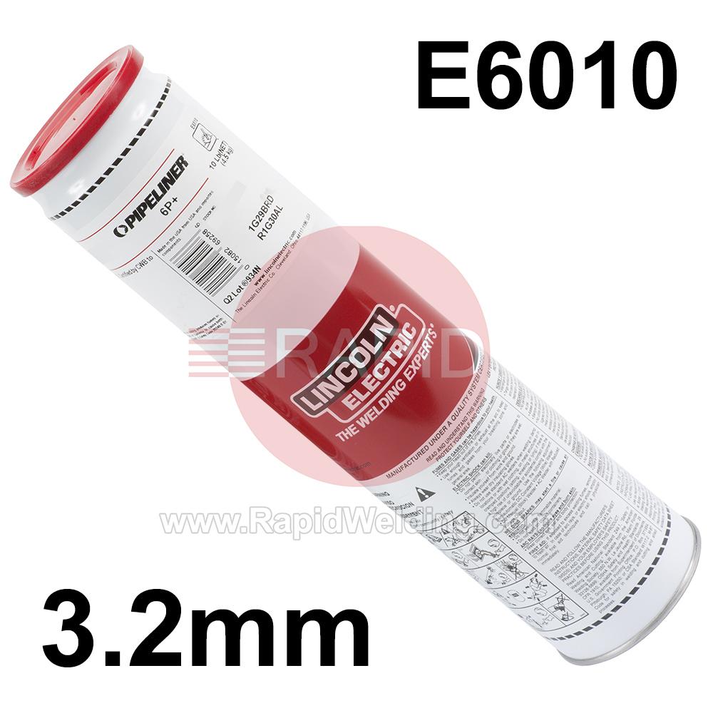 ED032610  Lincoln Pipeliner 6P+ Cellulosic Electrodes 3.2mm Diameter x 355mm Long. 13.5kg Carton (3 x 4.5kg Tins). E6010