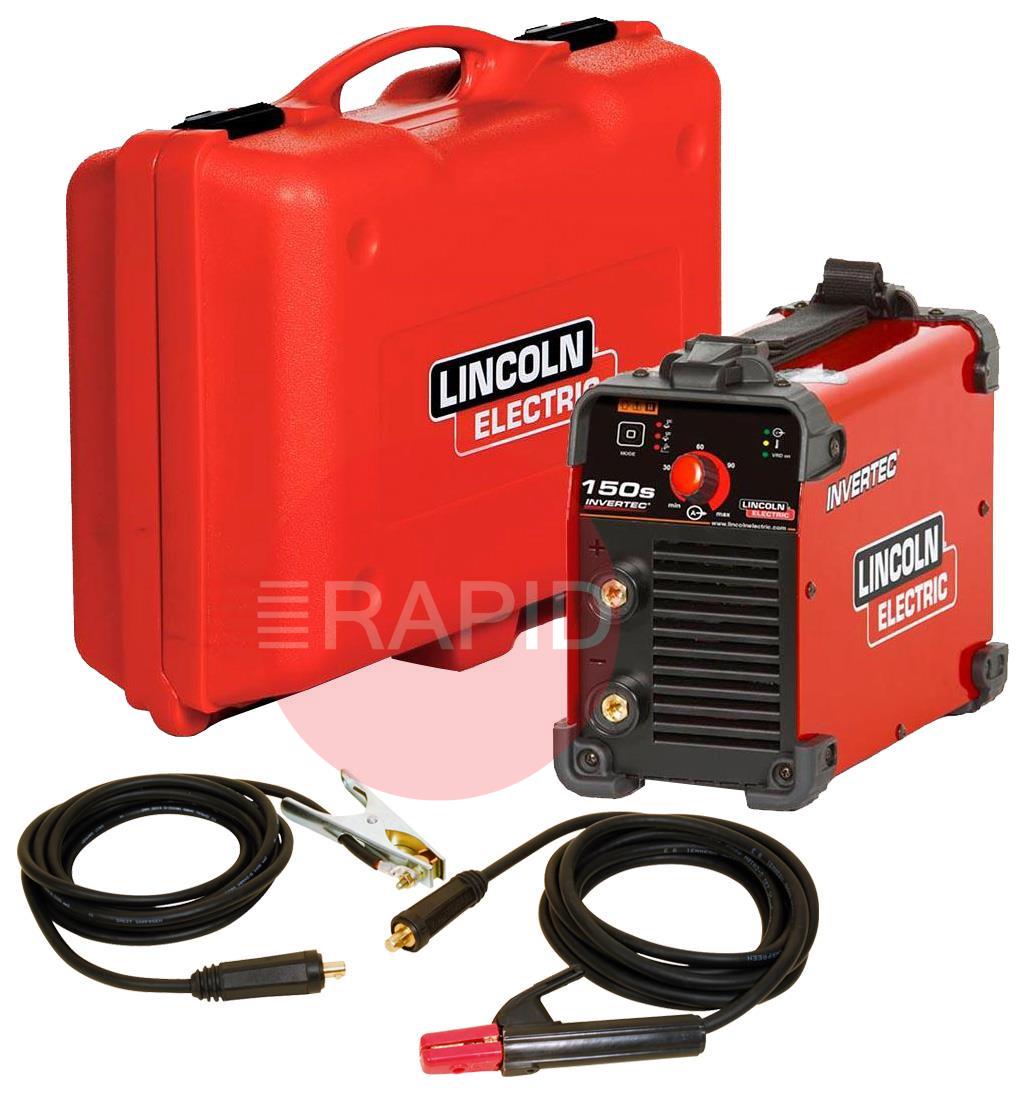 K12034-1-P  Lincoln Invertec 150S DC Arc Welder Ready To Weld Suitcase Package with Arc Cables - 230v, 1ph