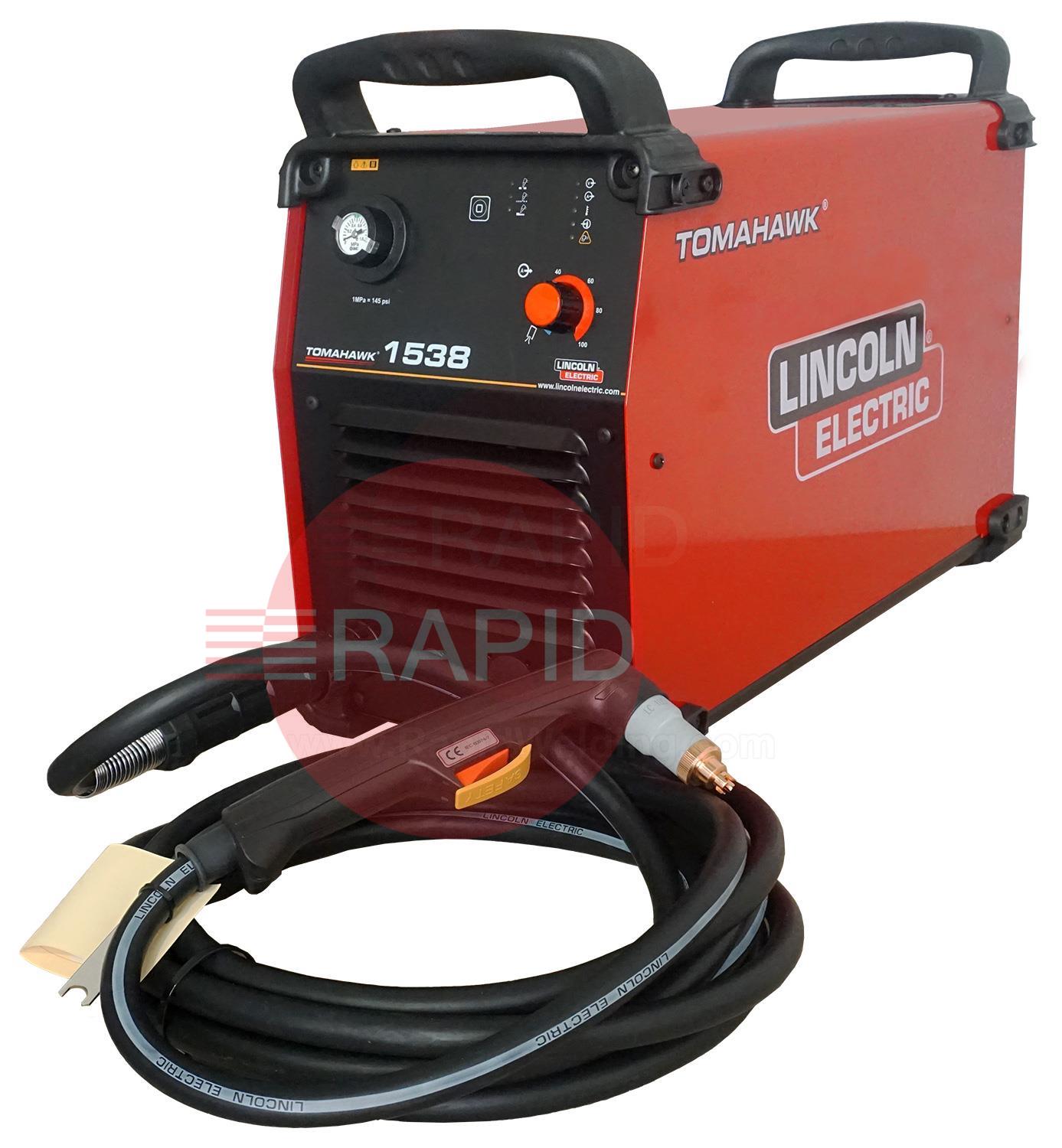 K12039-1  Lincoln Tomahawk 1538 Plasma Cutter 7.5m Hand Torch, 3ph 35mm Cut 50mm Severance Capability, 3 Year Warranty  400V CE.