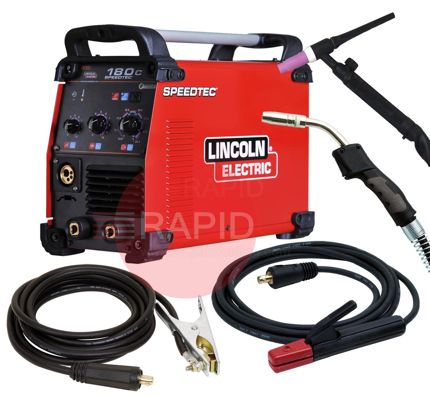 K14098-1MP  Lincoln Speedtec 180C, 3 in 1 Multi-Process MIG / TIG & Arc Welder, with Arc Leads, MIG & TIG Torches, 230V, 1ph