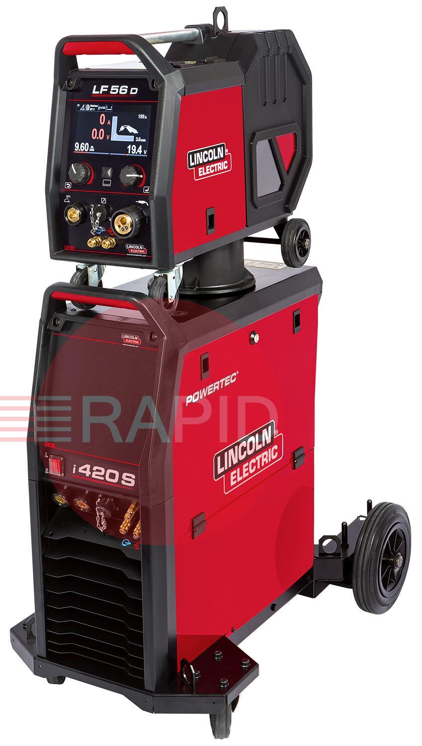 K14184-56-1AP  Lincoln Powertec i420S MIG Welder & LF-56D Wire Feeder Air Cooled Ready To Weld Package - 400v, 3ph