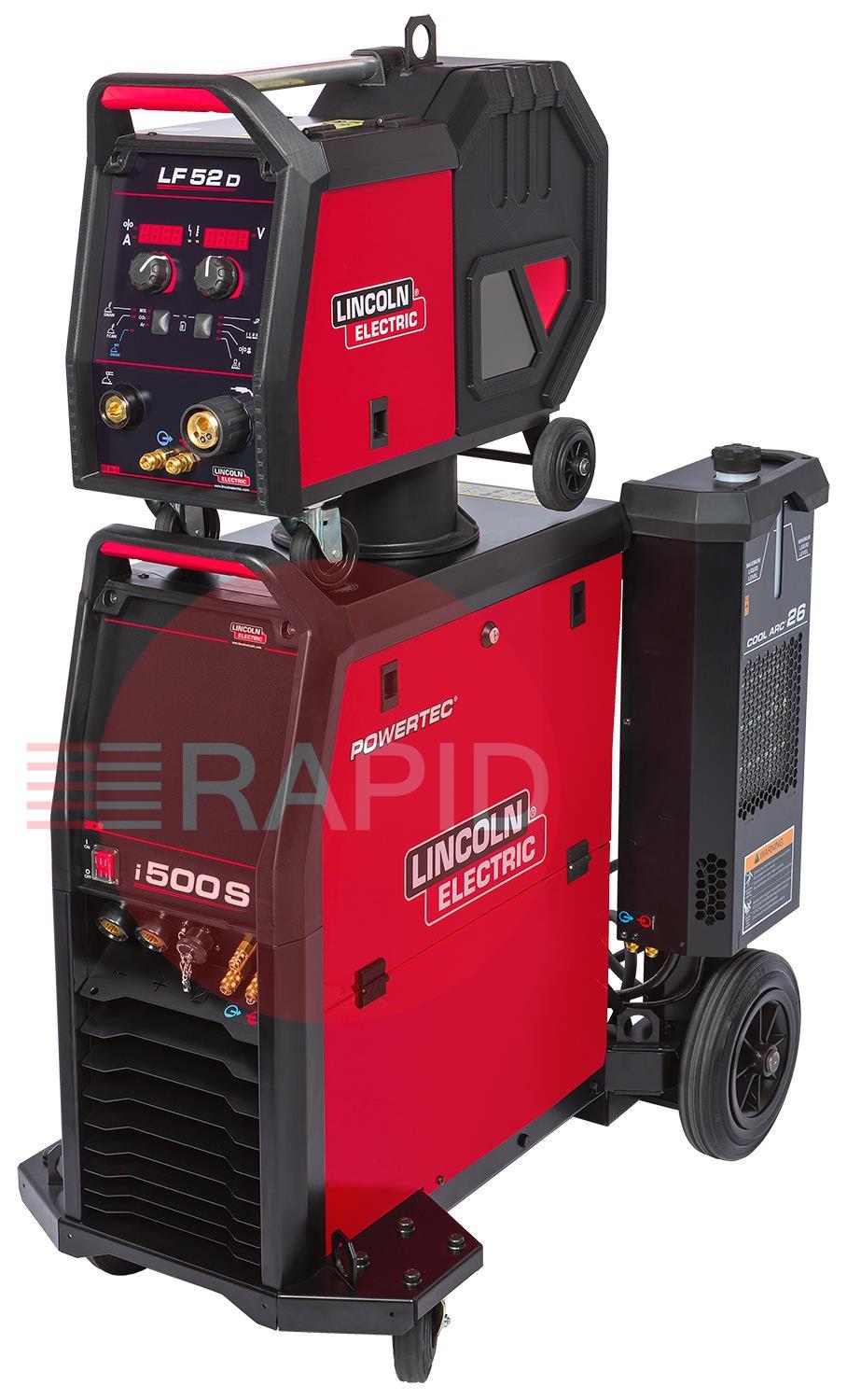 K14185-52-1WP  Lincoln Powertec i500S MIG Welder & LF-52D Wire Feeder Water Cooled Ready To Weld Package - 400v, 3ph