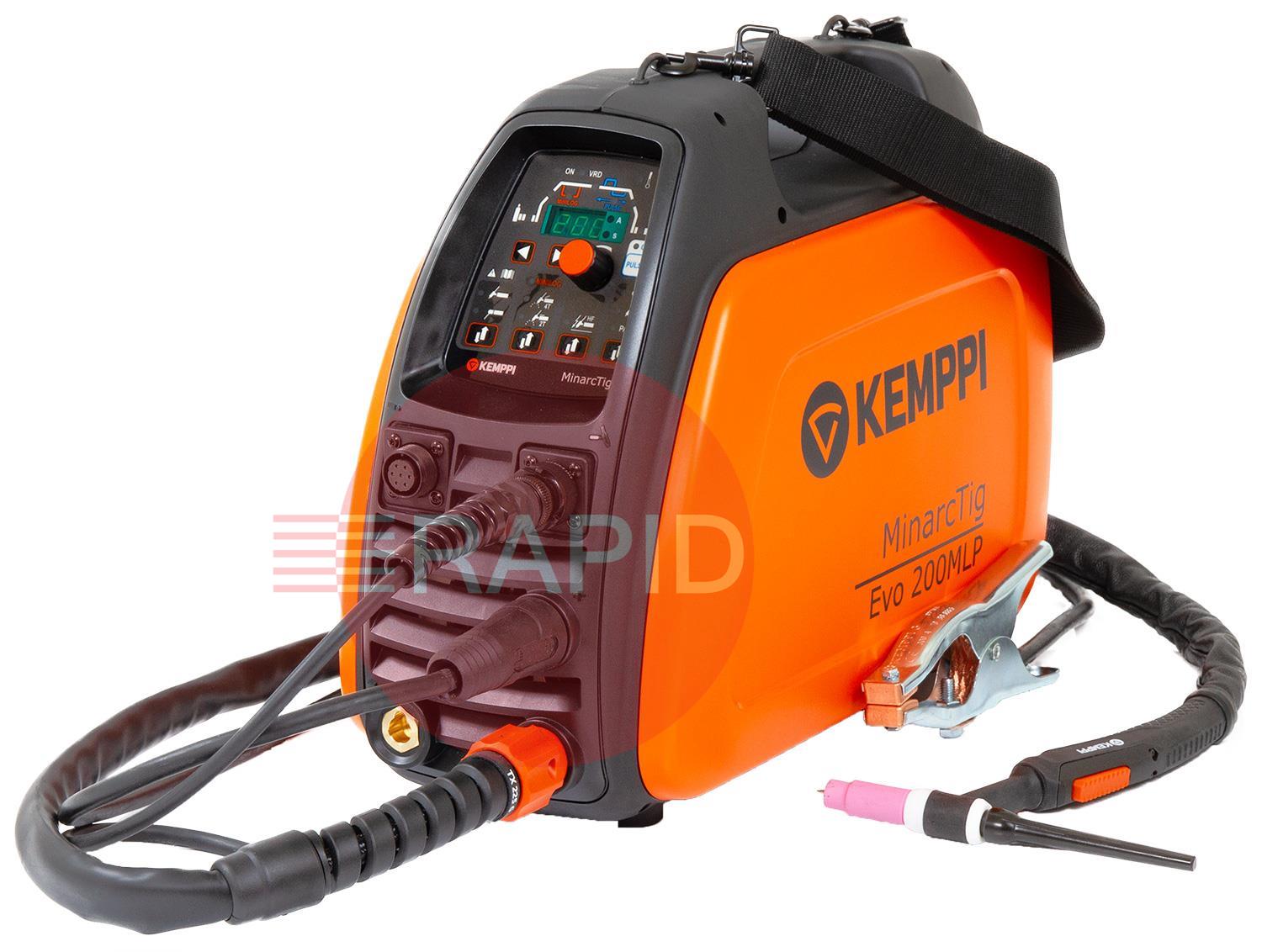 P0647TX  Kemppi MinarcTig EVO 200 MLP with 8m TX225GS8 Torch, Earth Cable & Gas Hose
