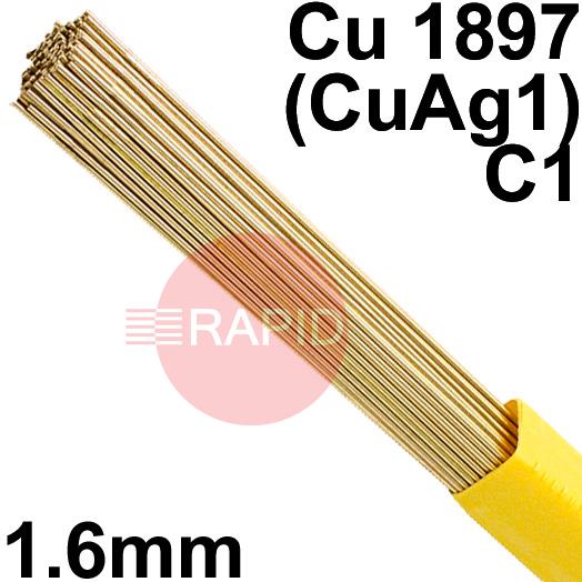 RO071601  SIFSILCOPPER No 7 1.6mm Tig Wire, 1.0kg Pkt - EN 14640: Cu 1897 (CuAg1), BS: 1453: C1