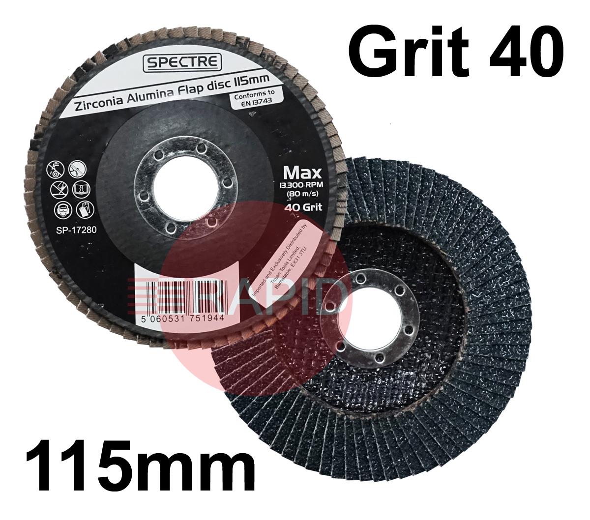 SP-17280  Spectre 115mm (4.5) Zirconium Flap Disc - Grit 40