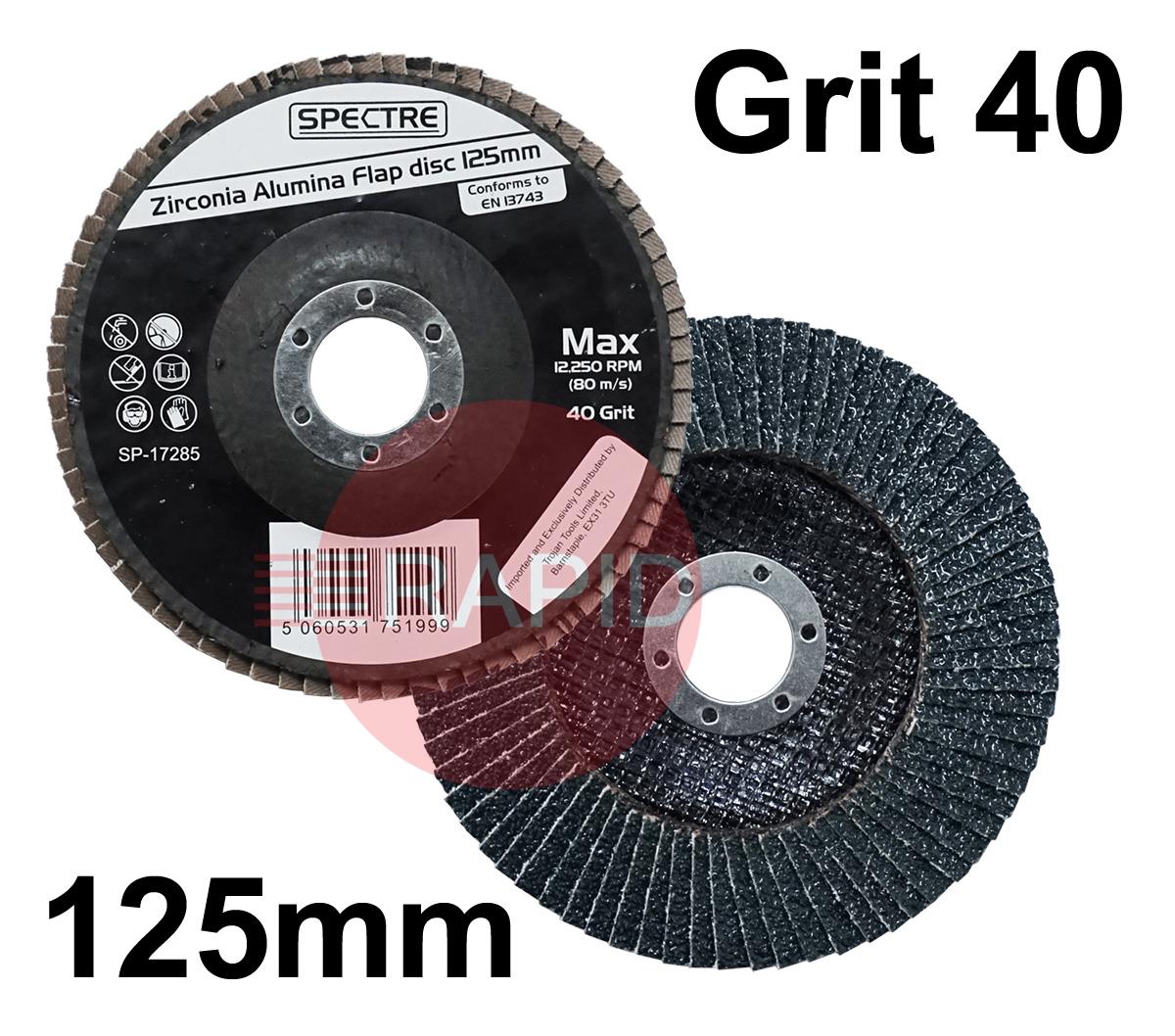 SP-17285  Spectre 125mm (5) Zirconium Flap Disc - Grit 40